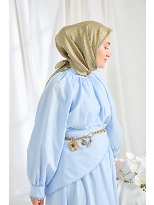 Silk Home Twill Ipek Eşarp Mini Bouquet Yağ Yeşili