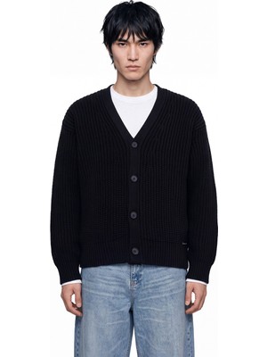 Machinist Erkek Basic Düğmeli Oversize Hırka Siyah