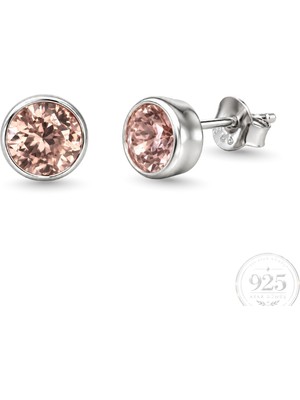 Servi 925 Ayar Gümüş Rose Glow 4 mm Pembe Zirkon Taşlı Tektaş  Küpe