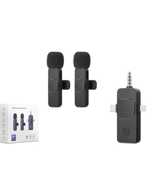 Skygo Kablosuz Çiftli Yaka Mikrofon Seti Type-c Lightning 3.5 Mm Siyah HDX2782