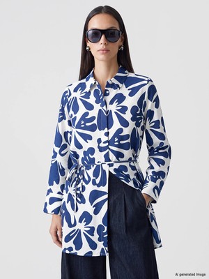 Lc Waikiki Yeni Sezon Indigo Desenli Kadın Gömlek Tunik