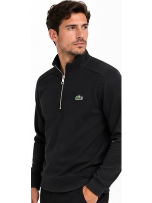 Lacoste Fermuar Yaka Siyah Dar  Slim  Uzun Kol