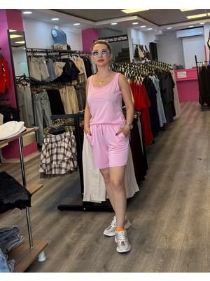 Pembe Atlet Şort Takım