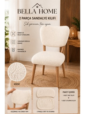 Bella Home Elma Desenli Jakarlı Sandalye Kılıfı | Esnek Likralı, Lastikli, Şık ve Dekoratif Tasarım