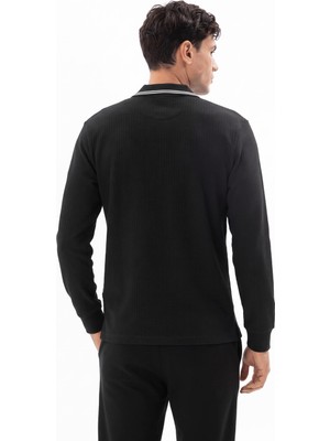 Kly Erkek Siyah Uzun Kol Polo Yaka Desenli T-Shirt C5T1N5-T