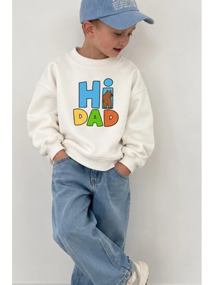 Monila Unisex Çocuk Pamuklu Bisiklet Yaka Mom/dad Baskılı Sweatshirt