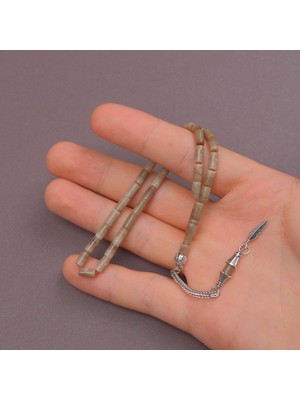 Lapisdo Uçak Camı Kesme Kesim Alpaka Püsküllü 4X8MM Tesbih - Sütlü Kahve