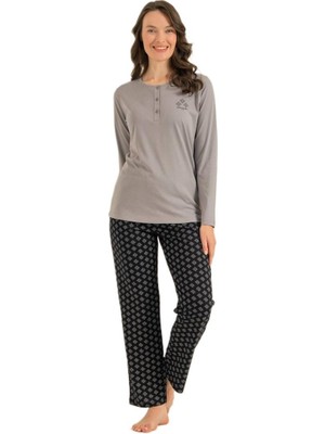 Pierre Cardin Kadın Gri Uzun Kol Pijama Takım 9289-S
