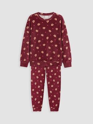 Lc Waikiki Yeni Sezon Bordo Desenli Kız Çocuk Pijama Takımı