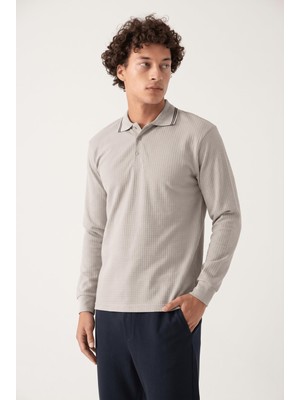 Kly Erkek Gri Uzun Kol Polo Yaka Desenli T-Shirt C5T1N5-T