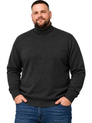 Battal Moda Erkek Büyük Beden Antrasit Tam Balıkçı Yaka Kazak Xl-2xl-3xl-4xl