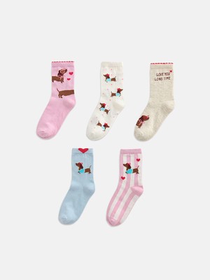 Lc Waikiki Yeni Sezon Pembe Desenli Kız Çocuk Soket Çorap 5'li Paket