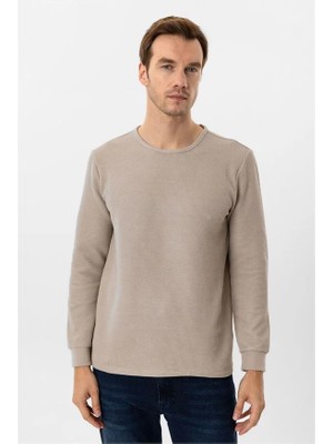 Süvari Bej Slim Bisiklet Yaka Sweatshirt