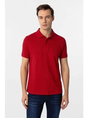 Süvari Kırmızı Slim Düz Fermuarlı Polo Yaka Tişört