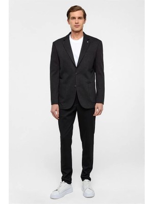 Süvari Siyah Regular Mono Yaka Torba Cep Klasik Ceket