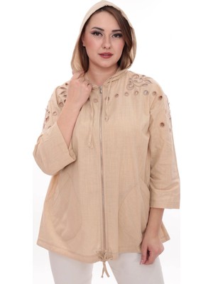 Lady Majestic Büyük Beden %100 Cotton Kapüşonlu Hırka – Rahat ve Şık Tasarım - 44462