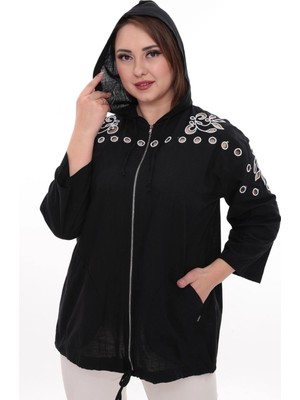 Lady Majestic Büyük Beden %100 Cotton Kapüşonlu Hırka – Rahat ve Şık Tasarım - 44462