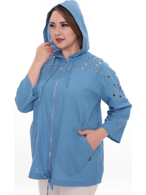 Lady Majestic Büyük Beden %100 Cotton Kapüşonlu Hırka – Rahat ve Şık Tasarım - 44462