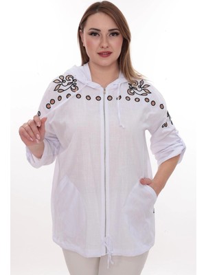 Lady Majestic Büyük Beden %100 Cotton Kapüşonlu Hırka – Rahat ve Şık Tasarım - 44462