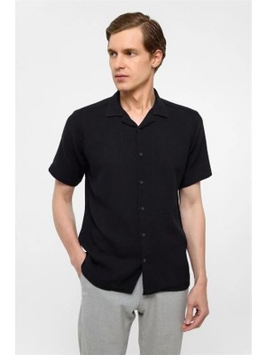 Süvari Siyah Slim Düz Casual Gömlek