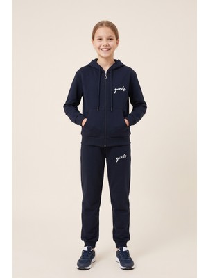 Crassi Kız Çocuk Takım Sweatshirt Hırkalı Kapüşonlu Girls Baskılı Içi Polarlı Şardonlu Likralı %100 Pamuk