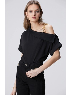 Network Black Embellished Strap T-Shirt