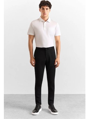 Süvari Siyah Slim Düz Twill Yarım Lastikli Jogger Pantolon