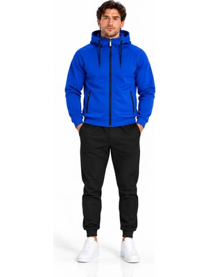Trendhill Erkek 3 Iplik Pamuklu Dik Yakalı ve Kapüşonlu Fermuarlı Eşofman Takımı SAKS-204