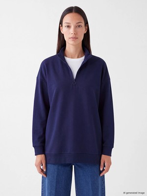 Lc Waikiki Yeni Sezon Lacivert Dik Yaka Kadın Sweatshirt Tunik