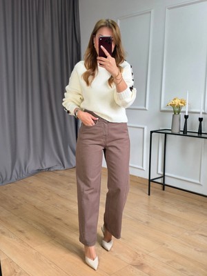 Size Özgü Kahve Dikiş Detaylı Mom Jean