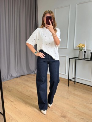 Size Özgü Lacivert Bel Çapraz Detaylı Jean