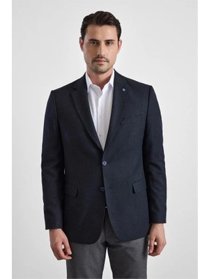 Süvari Lacivert Regular Mono Yaka Torba Cep Klasik Ceket