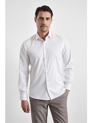 Süvari Bej Slim Klasik Yaka Casual Gömlek