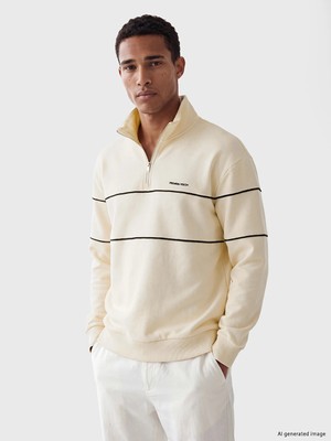 Lc Waikiki Yeni Sezon Bej Dik Yaka Baskılı Erkek Kalın Sweatshirt