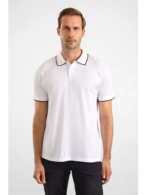 Süvari Beyaz Slim Düz Baskısız Pike Düğmeli Polo Yaka Tişört