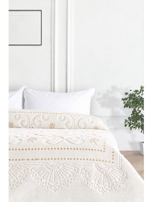 Merinos Pırıltı Çift Kişilik Battaniye Kemik-Gold(Simli)  220X240