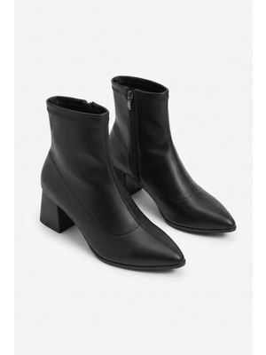 Zerenyus ZRNE-B07 Premium Siyah Fermuarlı Streç Topuklu Bot 6 cm - Dar Kalıp 1 Beden Büyük Sipariş Veriniz!