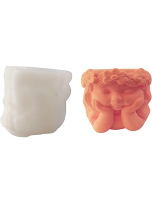Depposite Silikon 3D Dekoratif Heykel Saksı ve Mumluk Düşünen Kız Figür Kalıp Taş Tozu ve Beton Kalıbı Büyük Boy 12X9.5 cm