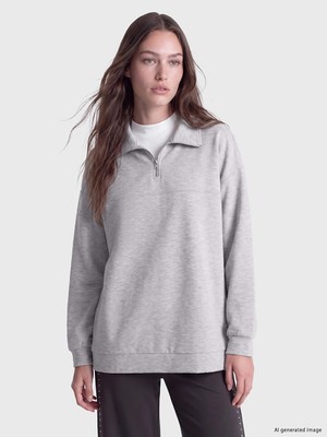 Lc Waikiki Yeni Sezon Gri Dik Yaka Oversize Kadın Sweatshirt