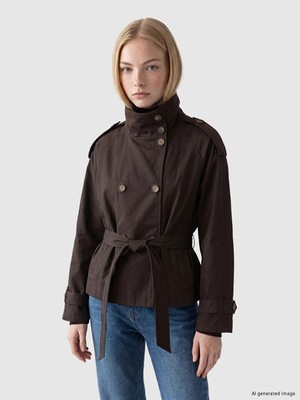 Lc Waikiki Yeni Sezon Kahverengi Dik Yaka Oversize Kadın Trençkot