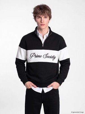 Lc Waikiki Yeni Sezon Siyah Dik Yaka Renk Bloklu Erkek Sweatshirt