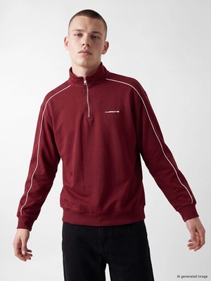 Lc Waikiki Yeni Sezon Bordo Dik Yaka Baskılı Erkek Sweatshirt