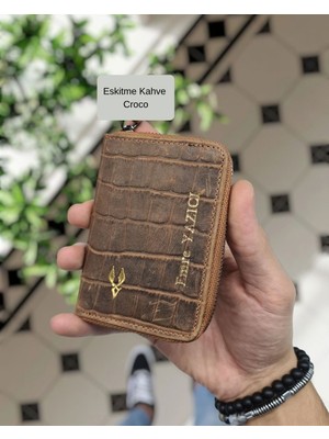 Visso 661 Hakiki Deri Kişiye Özel Fermuarlı Akordiyon  Unisex Kartlık Cüzdan