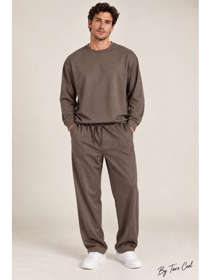Tarz Cool Erkek Oversize %100 Oyşo Bisiklet Yaka Sweatshirt Bol Paça Alt Üst Takım
