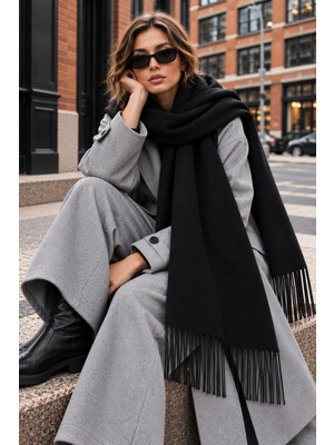 Nisanca Soft Feel Kadın Atkı Şal – Yumuşak Dokulu Geniş Oversize Püsküllü Omuz Şalı