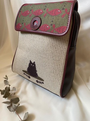 Şaşıkedi Bohem Stil Kedi Figürlü Kapaklı Sırt Çantası