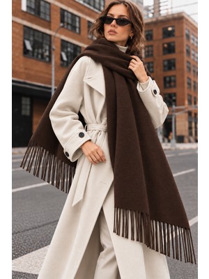 Nisanca Soft Feel Kadın Atkı Şal – Yumuşak Dokulu Geniş Oversize Püsküllü Omuz Şalı