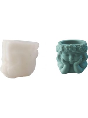 Depposite Silikon 3D Dekoratif Heykel Saksı ve Mumluk Düşünen Kız Figür Kalıp Taş Tozu ve Beton Kalıbı Küçük Boy 4.8 cm
