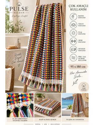 Pulse Buldan Çok Amaçlı Renkli Peştemal Banyo Havlu 95X180 cm %100 Pamuk