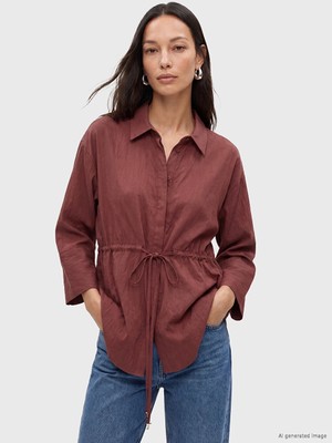 Lc Waikiki Yeni Sezon Bordo Dokulu Oversize Armürlü Kadın Gömlek